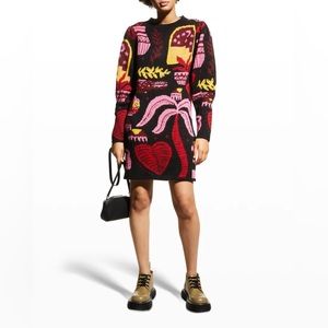Farm Rio Black Tropical Magic Multicolor Sweater Dress Small Size